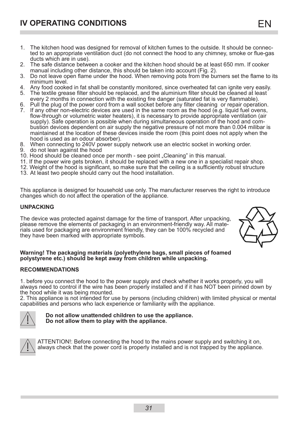 Iv operating conditions | AMICA IH 17200 E DE User Manual | Page 31 / 36