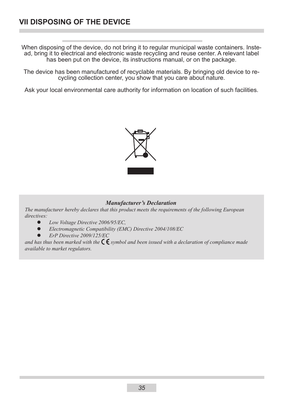 Vii disposing of the device | AMICA IH 17200 E DE User Manual | Page 35 / 36
