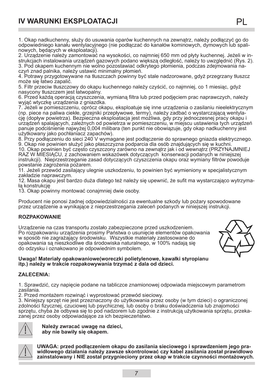 Iv warunki eksploatacji | AMICA IH 17200 E DE User Manual | Page 7 / 36