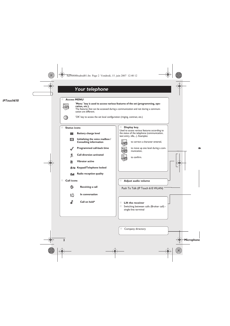 English, Your telephone | Alcatel-Lucent IP Touch 310 User Manual | Page 2 / 12