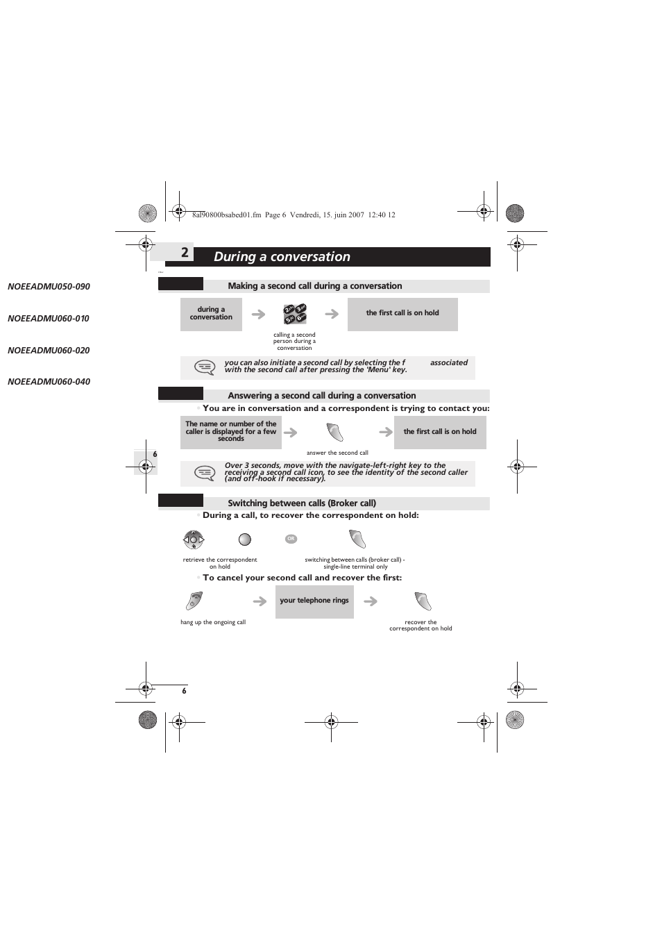 Making a second call during a conversation, Answering a second call during a conversation, Switching between calls (broker call) | During a conversation | Alcatel-Lucent IP Touch 310 User Manual | Page 6 / 12