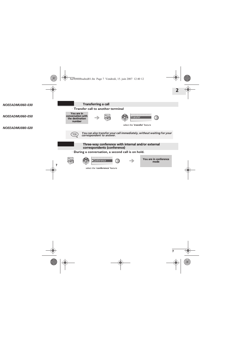 Transferring a call, Dur ing a conversation 2 | Alcatel-Lucent IP Touch 310 User Manual | Page 7 / 12