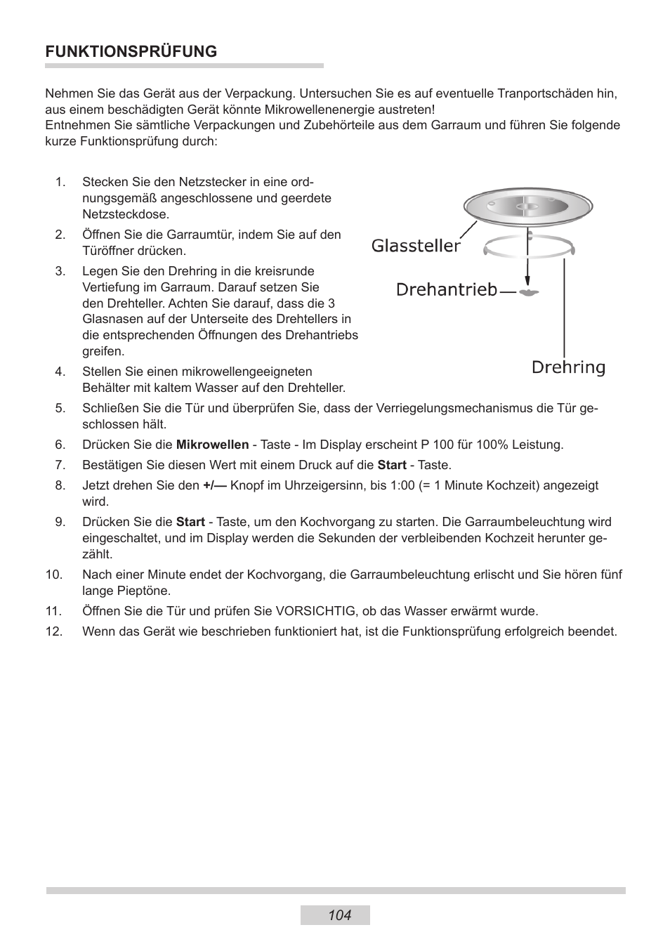 Funktionsprüfung | AMICA EMW 13180 E DE User Manual | Page 104 / 116