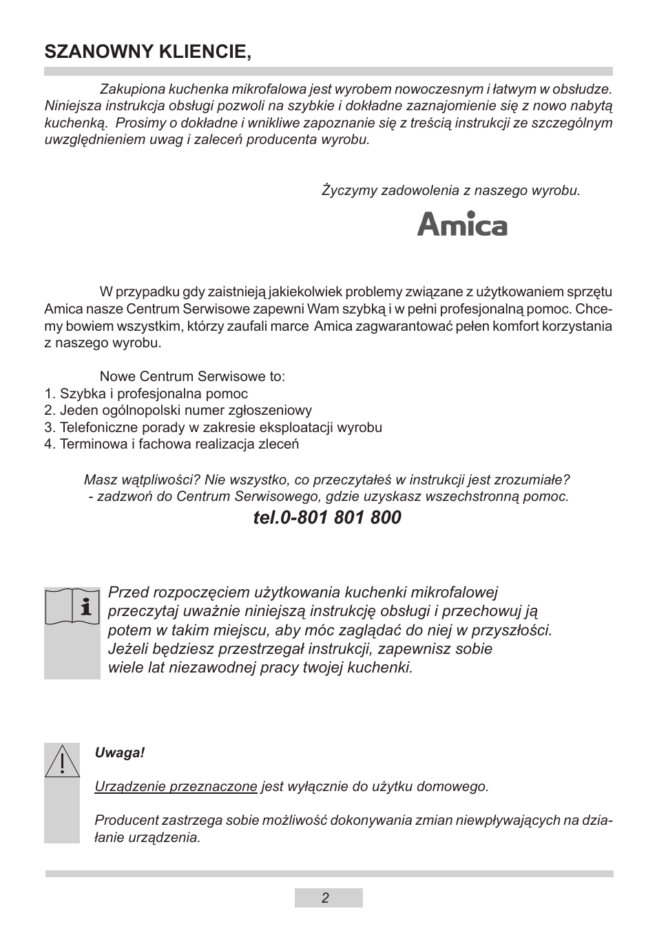 Szanowny kliencie | AMICA EMW 13180 E DE User Manual | Page 2 / 116