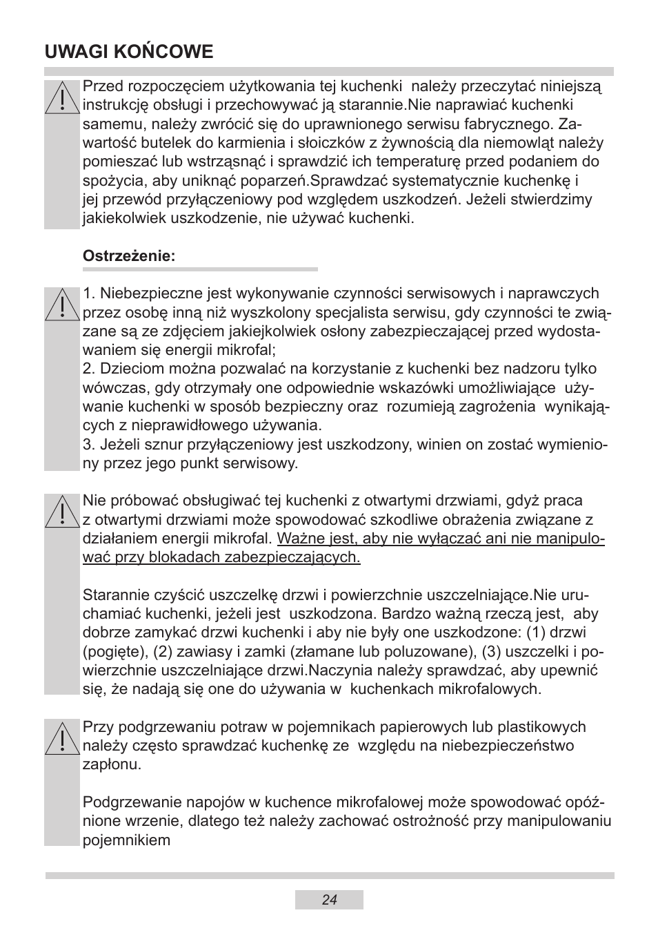 Uwagi końcowe | AMICA EMW 13180 E DE User Manual | Page 24 / 116