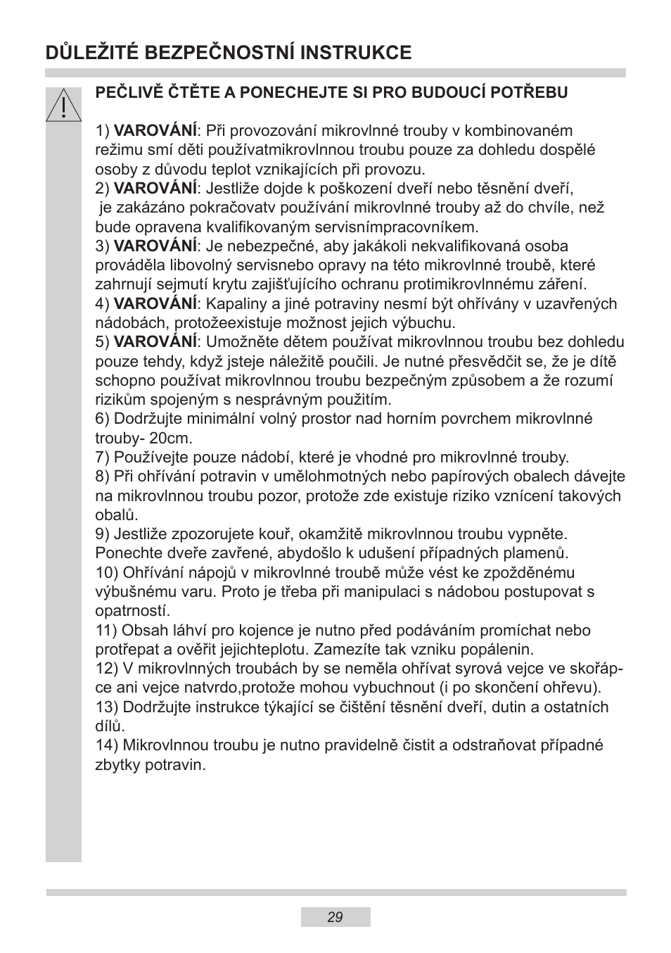 Důležité bezpečnostní instrukce | AMICA EMW 13180 E DE User Manual | Page 29 / 116
