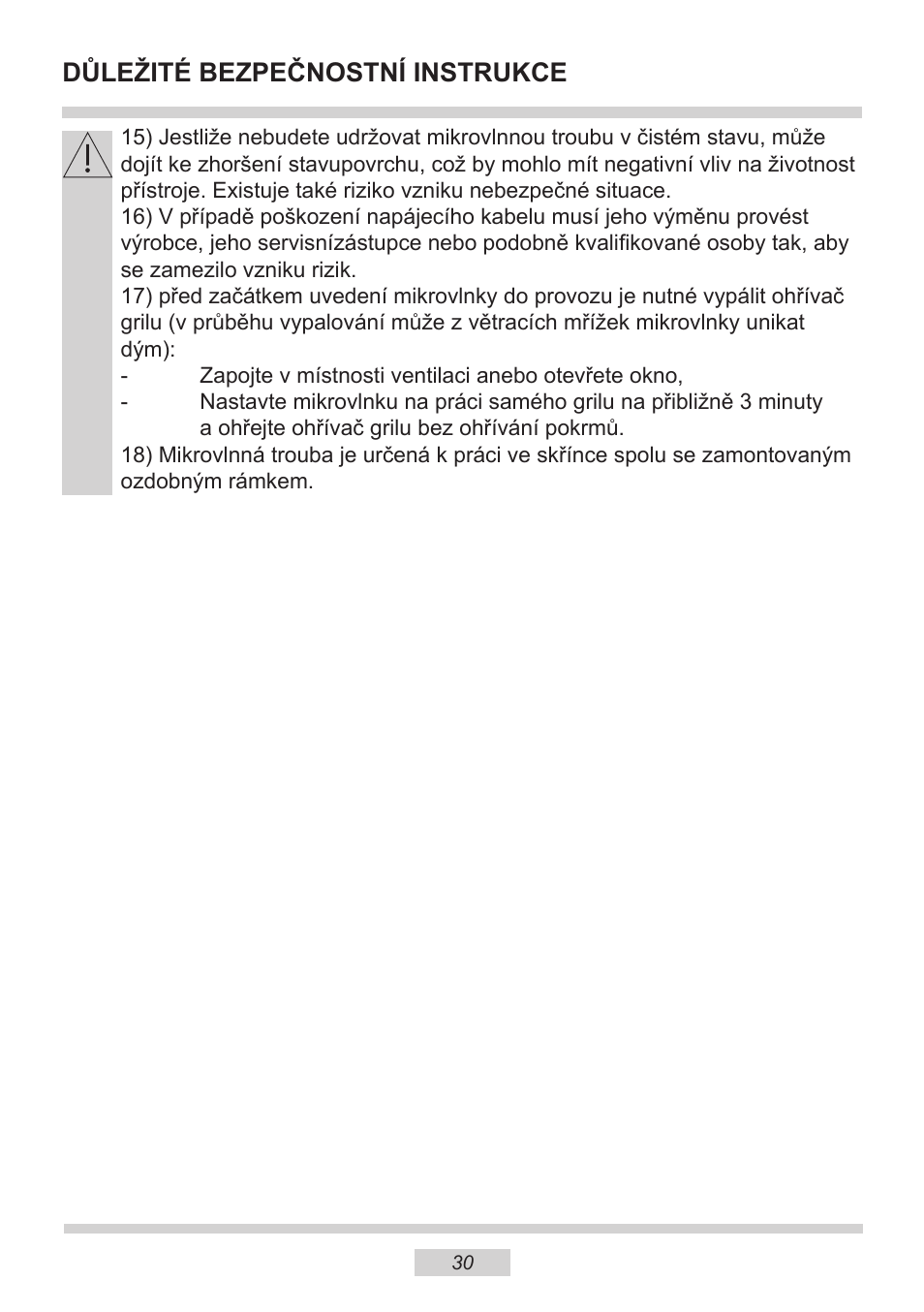 Důležité bezpečnostní instrukce | AMICA EMW 13180 E DE User Manual | Page 30 / 116