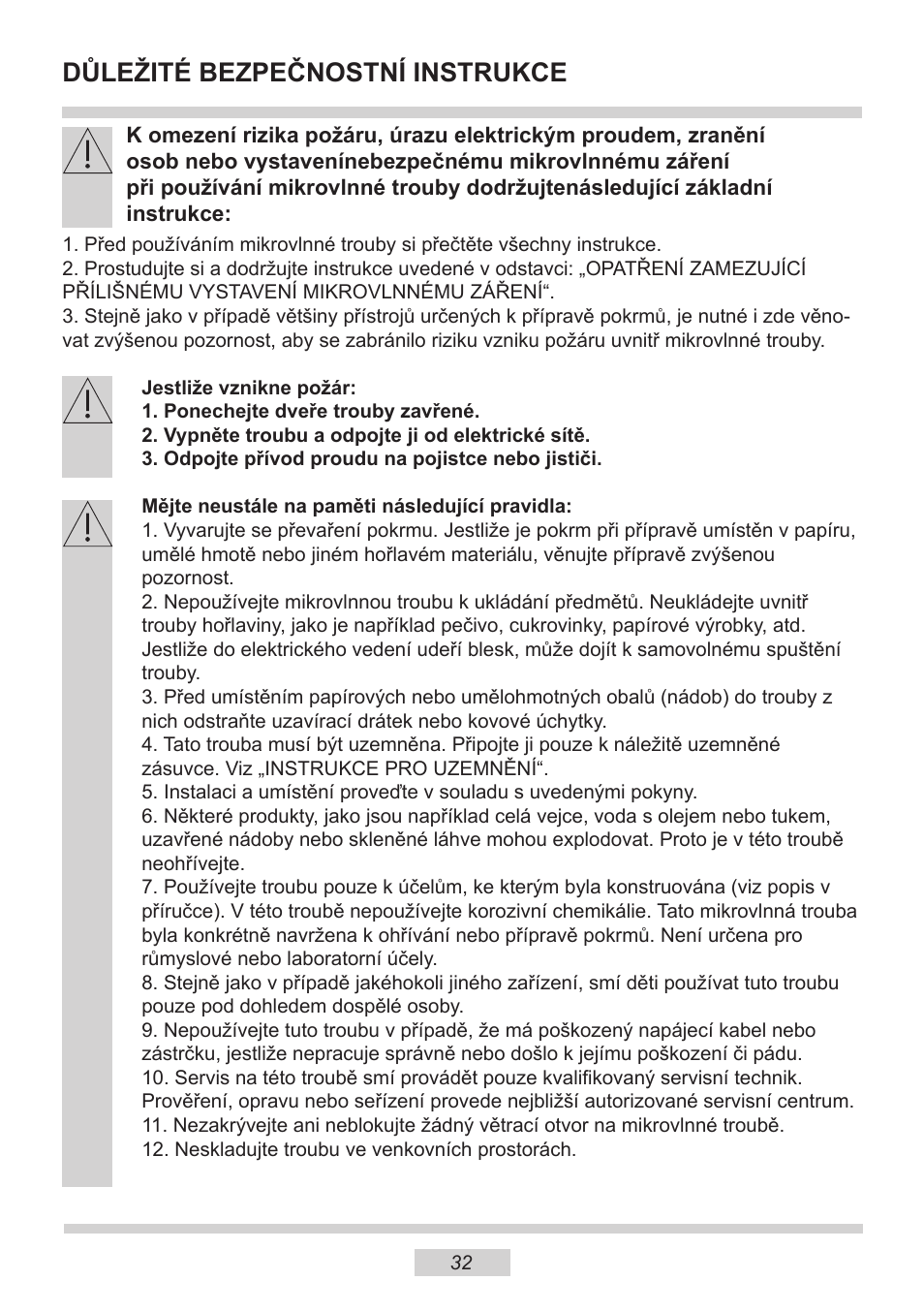 Důležité bezpečnostní instrukce | AMICA EMW 13180 E DE User Manual | Page 32 / 116