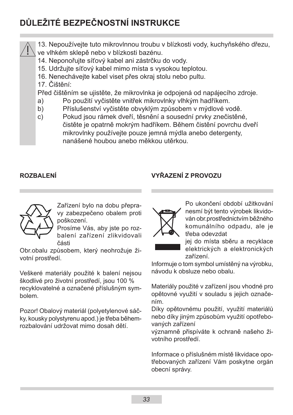 Důležité bezpečnostní instrukce | AMICA EMW 13180 E DE User Manual | Page 33 / 116