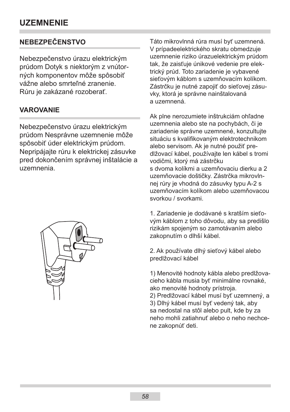 Uzemnenie | AMICA EMW 13180 E DE User Manual | Page 58 / 116