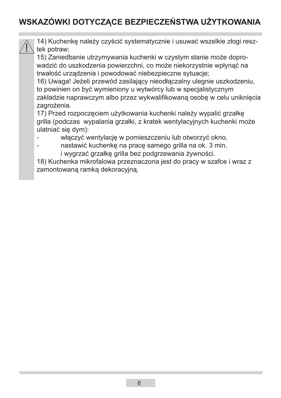 Wskazówki dotyczące bezpieczeństwa użytkowania | AMICA EMW 13180 E DE User Manual | Page 6 / 116