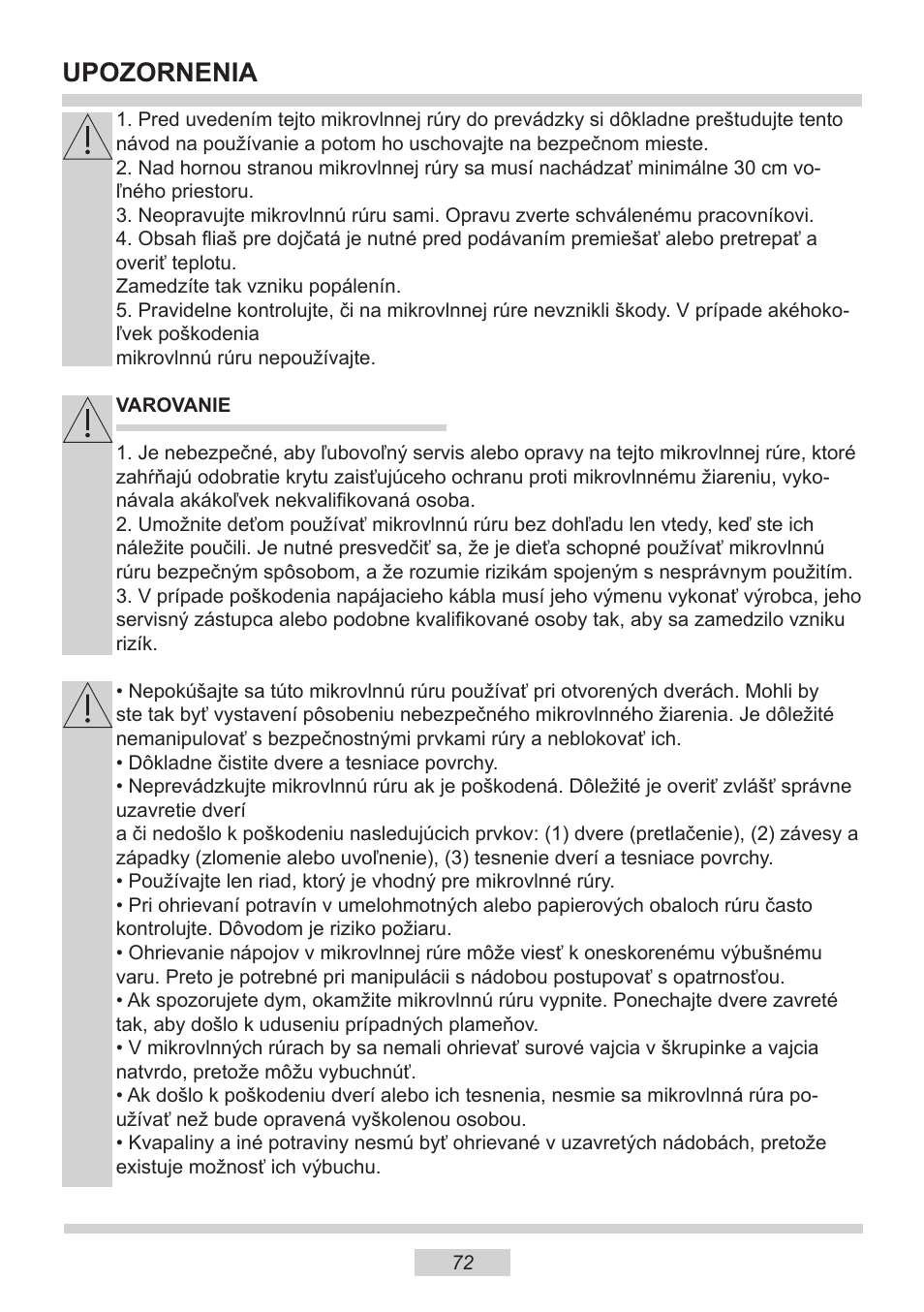 Upozornenia | AMICA EMW 13180 E DE User Manual | Page 72 / 116