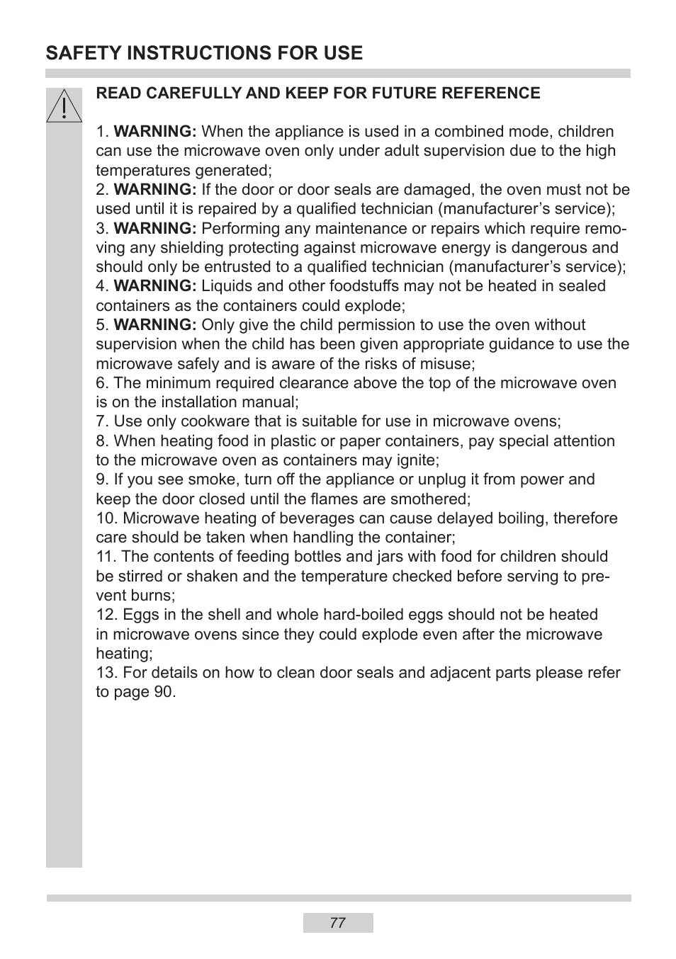 Safety instructions for use | AMICA EMW 13180 E DE User Manual | Page 77 / 116