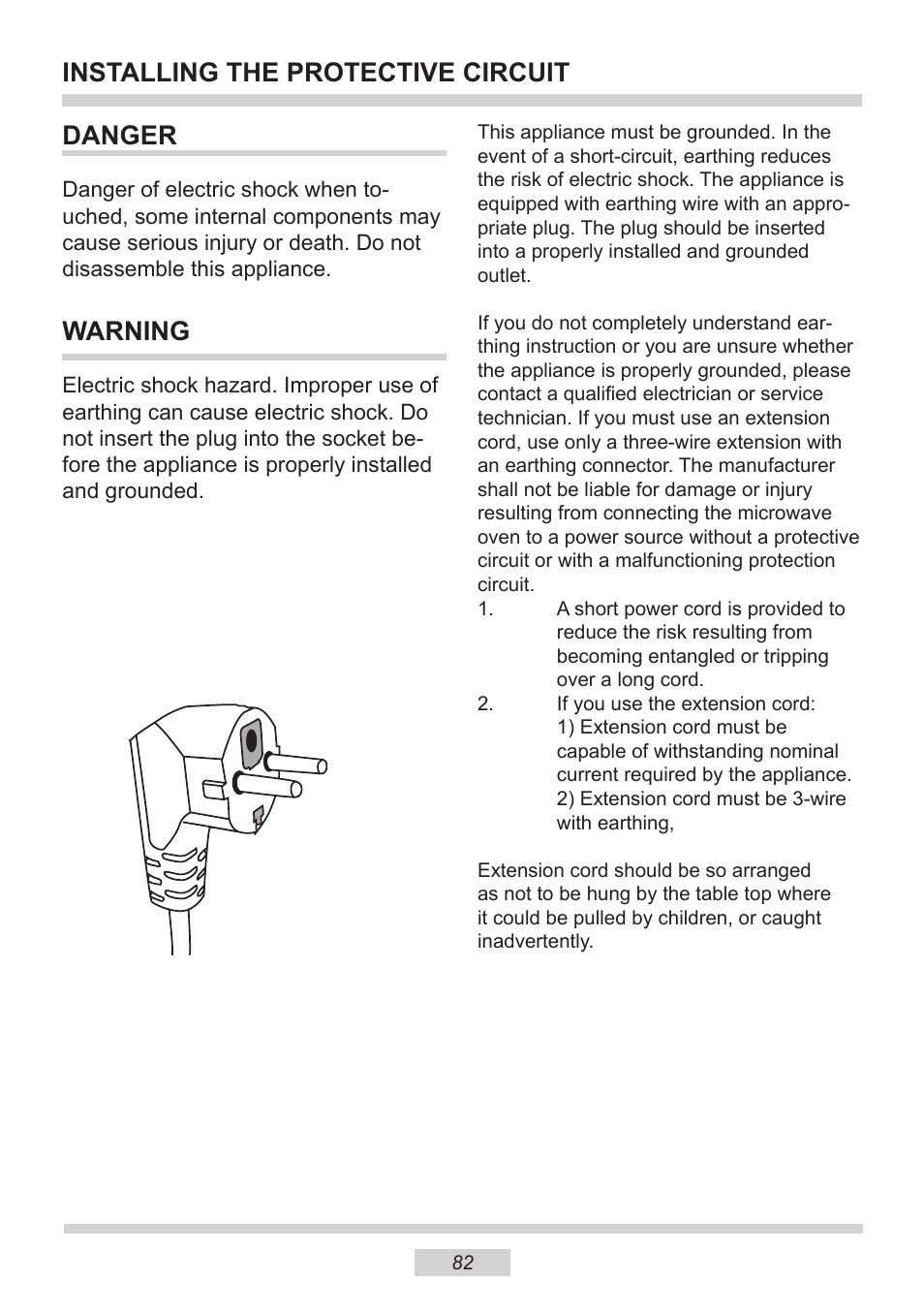 Installing the protective circuit danger, Warning | AMICA EMW 13180 E DE User Manual | Page 82 / 116