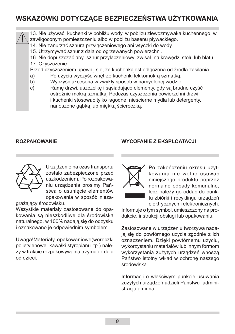 Wskazówki dotyczące bezpieczeństwa użytkowania | AMICA EMW 13180 E DE User Manual | Page 9 / 116