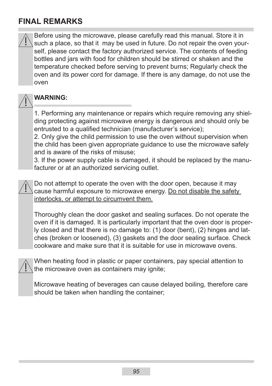 Final remarks | AMICA EMW 13180 E DE User Manual | Page 95 / 116