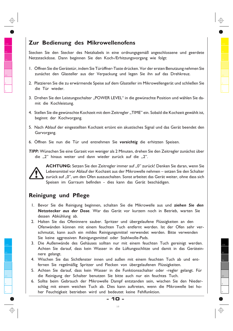 Zur bedienung des mikrowellenofens, Reinigung und pflege | AMICA MW 13150 W DE User Manual | Page 10 / 132