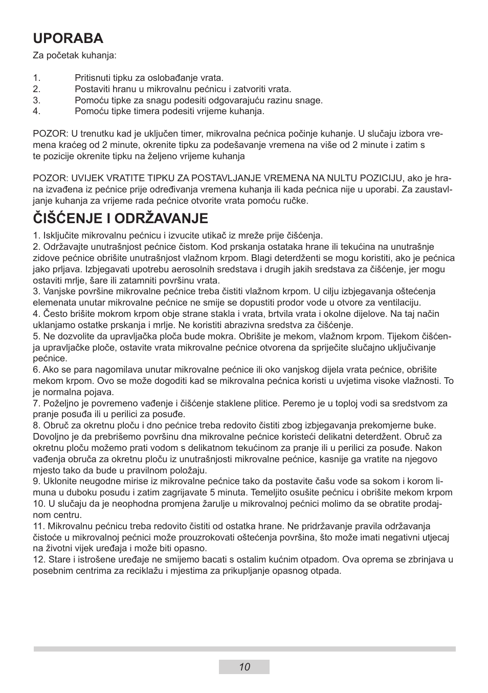 Uporaba, Čišćenje i održavanje | AMICA MW 13150 W DE User Manual | Page 106 / 132