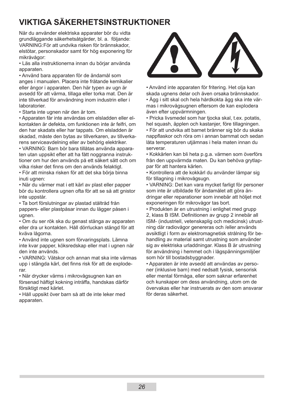 Viktiga säkerhetsinstruktioner | AMICA MW 13150 W DE User Manual | Page 122 / 132