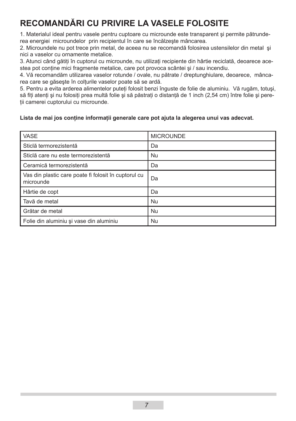 Recomandări cu privire la vasele folosite | AMICA MW 13150 W DE User Manual | Page 31 / 132