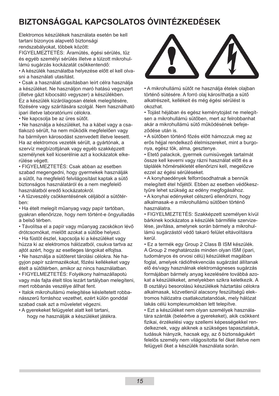 Biztonsággal kapcsolatos óvintézkedések | AMICA MW 13150 W DE User Manual | Page 39 / 132