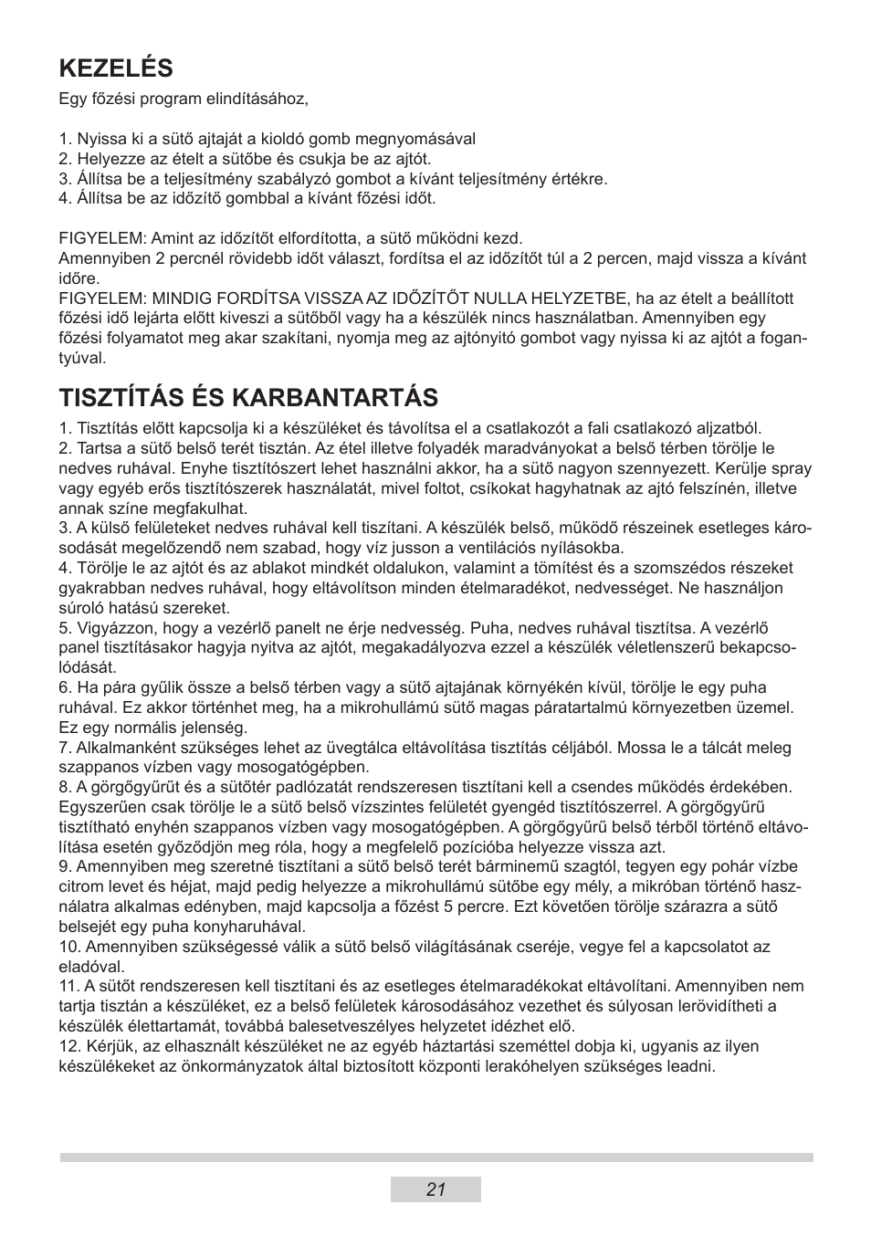 Kezelés, Tisztítás és karbantartás | AMICA MW 13150 W DE User Manual | Page 45 / 132