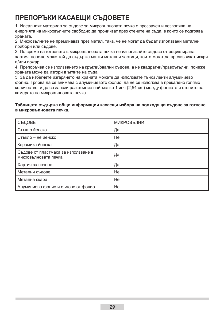 Препоръки касаещи съдовете | AMICA MW 13150 W DE User Manual | Page 53 / 132