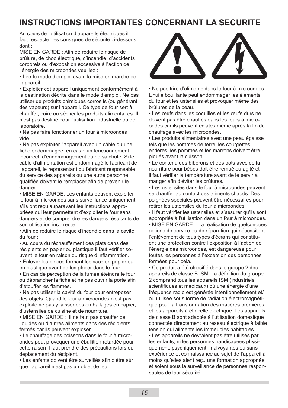 Instructions importantes concernant la securite | AMICA MW 13150 W DE User Manual | Page 75 / 132