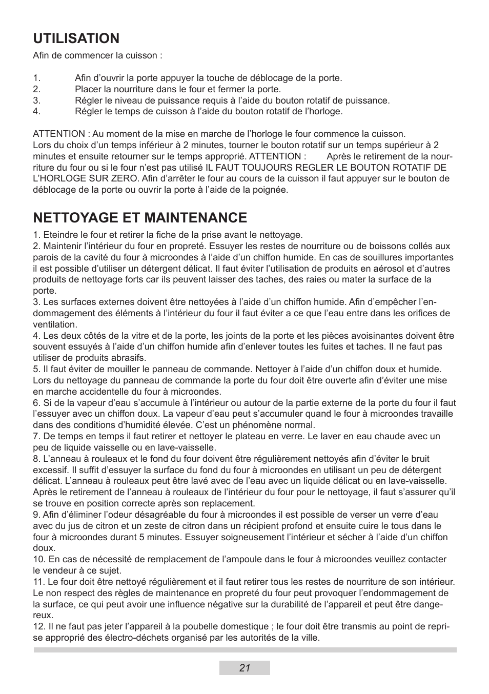 Utilisation, Nettoyage et maintenance | AMICA MW 13150 W DE User Manual | Page 81 / 132