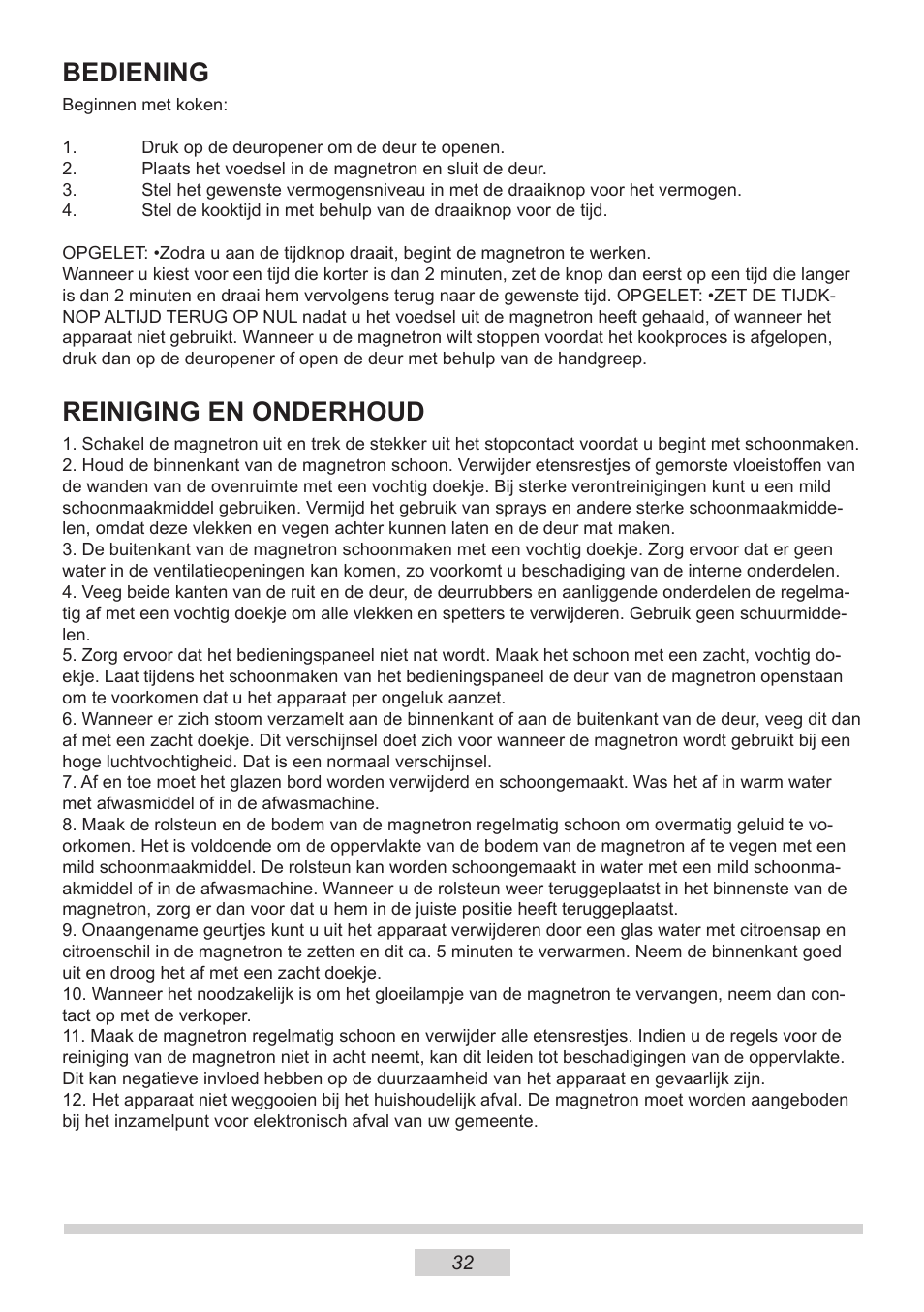 Bediening, Reiniging en onderhoud | AMICA MW 13150 W DE User Manual | Page 92 / 132