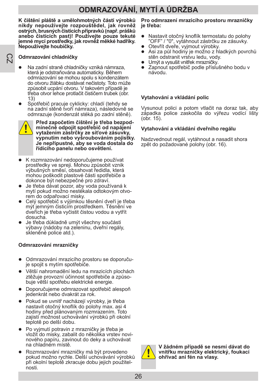 Odmrazování, mytí a údržba | AMICA EVKS 16404 DE User Manual | Page 26 / 84