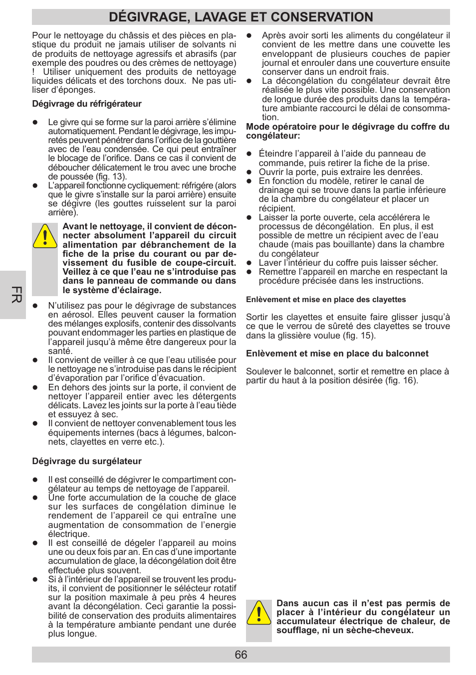 Dégivrage, lavage et conservation | AMICA EVKS 16404 DE User Manual | Page 66 / 84