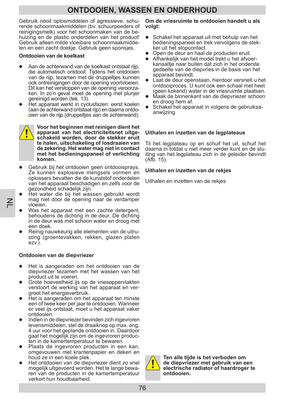 Ontdooien, wassen en onderhoud | AMICA EVKS 16404 DE User Manual | Page 76 / 84