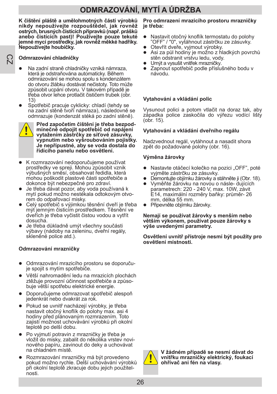 Odmrazování, mytí a údržba | AMICA EVKS 16182 DE User Manual | Page 26 / 92