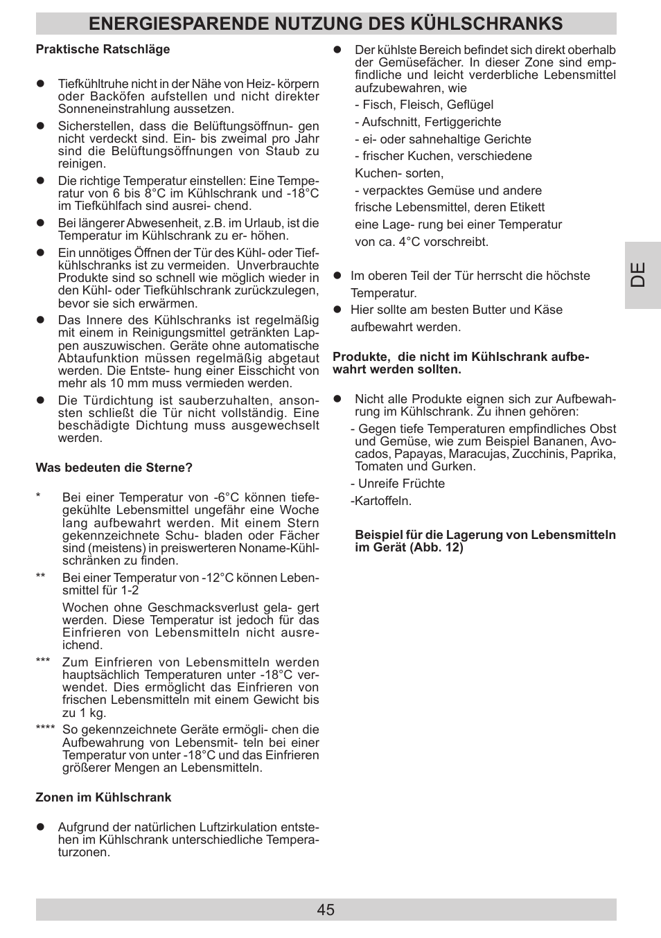 Energiesparende nutzung des kühlschranks | AMICA EVKS 16182 DE User Manual | Page 45 / 92