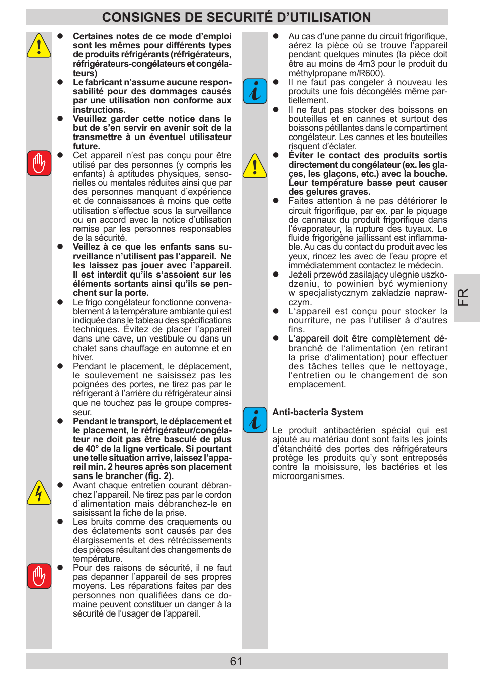 Consignes de securité d’utilisation | AMICA EVKS 16182 DE User Manual | Page 61 / 92