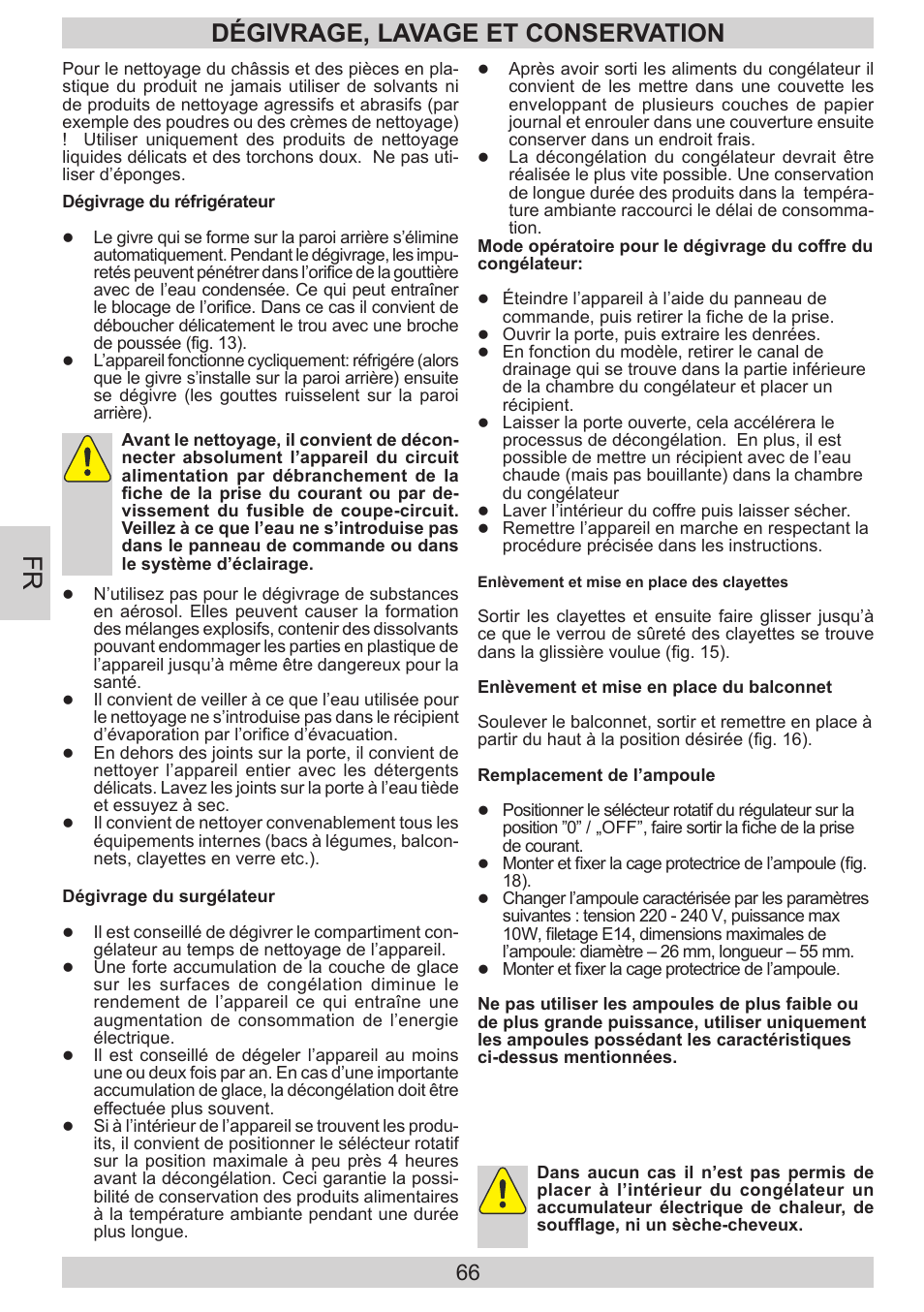 Dégivrage, lavage et conservation | AMICA EVKS 16182 DE User Manual | Page 66 / 92