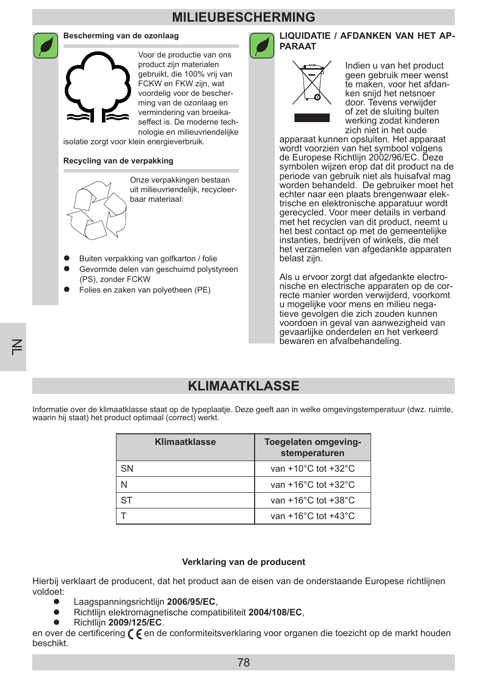 Milieubescherming, Klimaatklasse | AMICA EVKS 16182 DE User Manual | Page 78 / 92