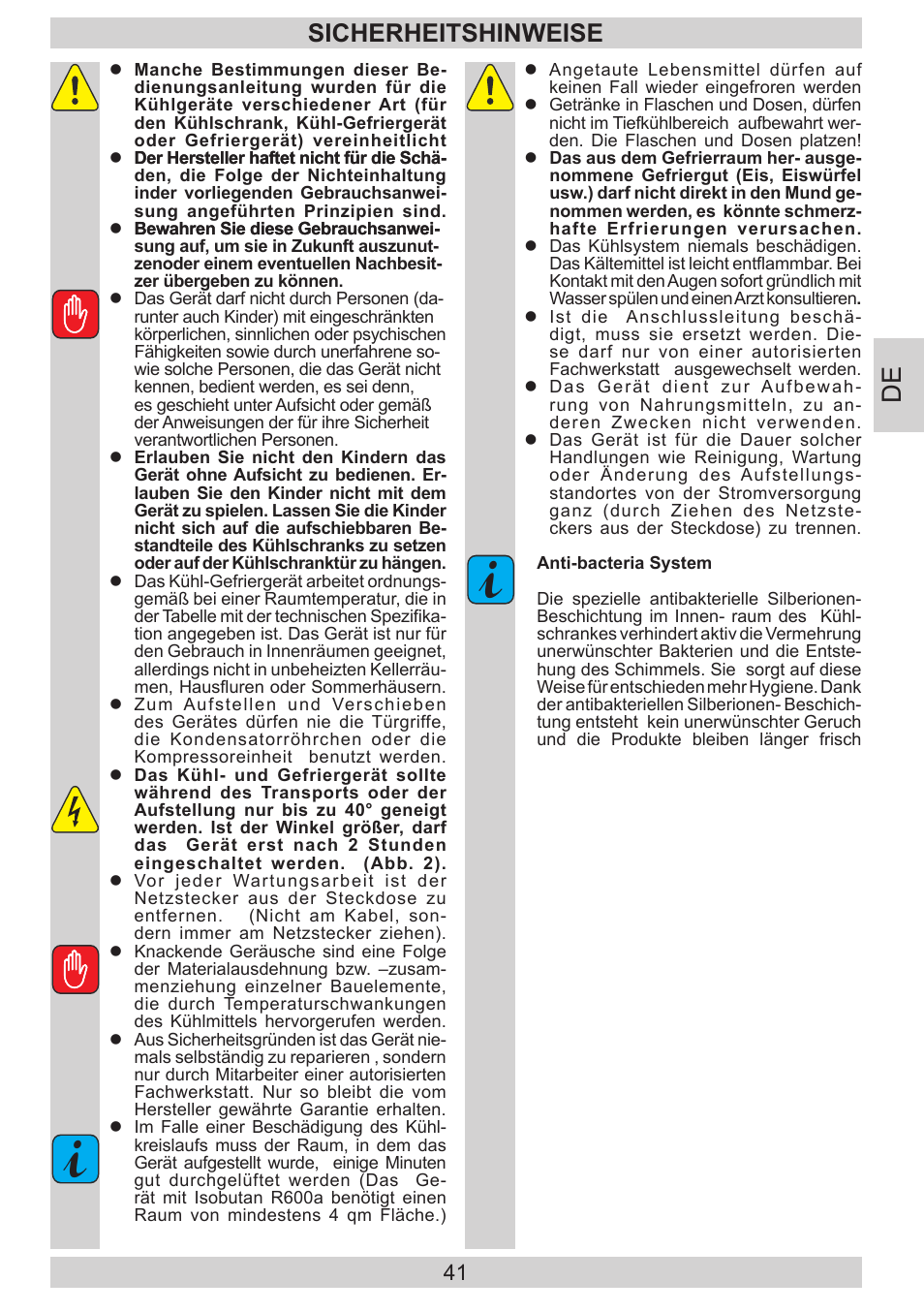 Sicherheitshinweise | AMICA EKS 16181 DE User Manual | Page 41 / 92