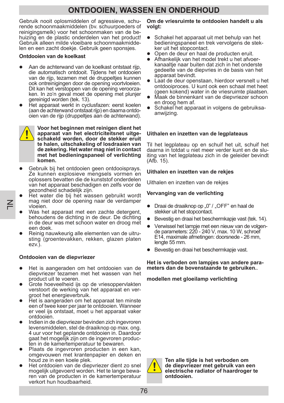Ontdooien, wassen en onderhoud | AMICA EKS 16181 DE User Manual | Page 76 / 92