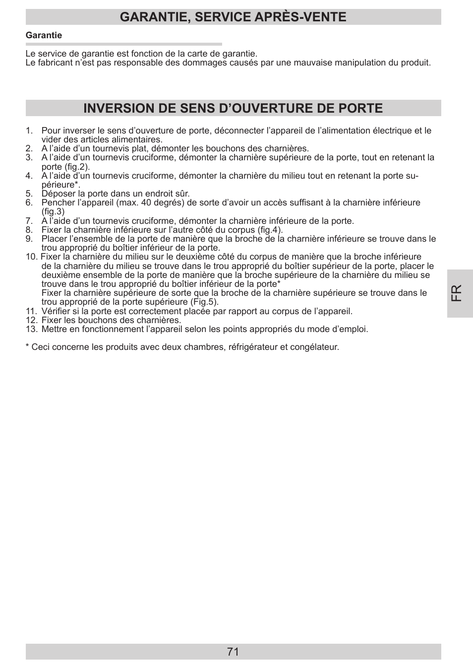 Garantie, service après-vente, Inversion de sens d’ouverture de porte | AMICA EKS 16171 DE User Manual | Page 71 / 96