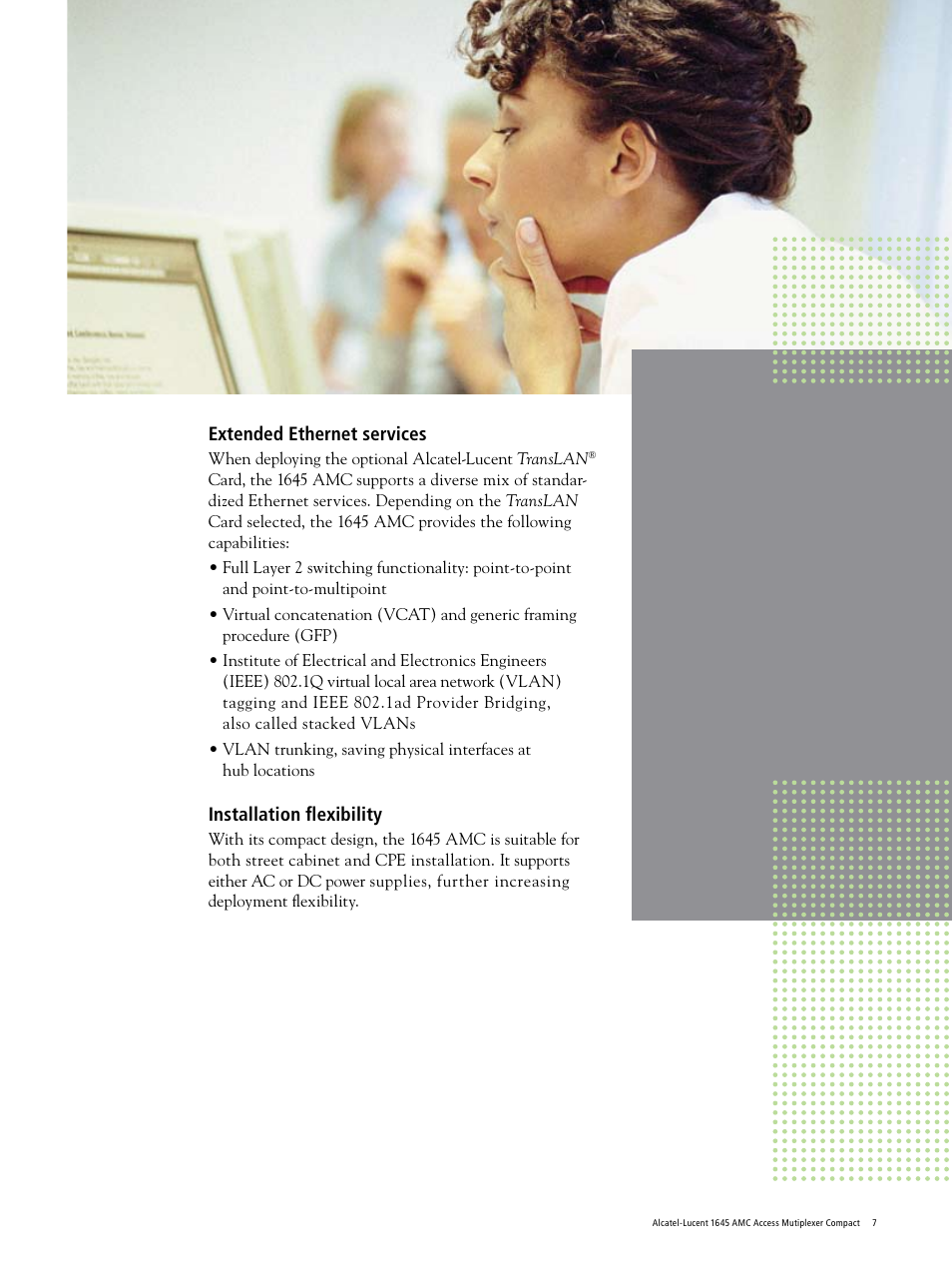 Extended ethernet services, Installation flexibility | Alcatel-Lucent 1645 AMC User Manual | Page 7 / 12