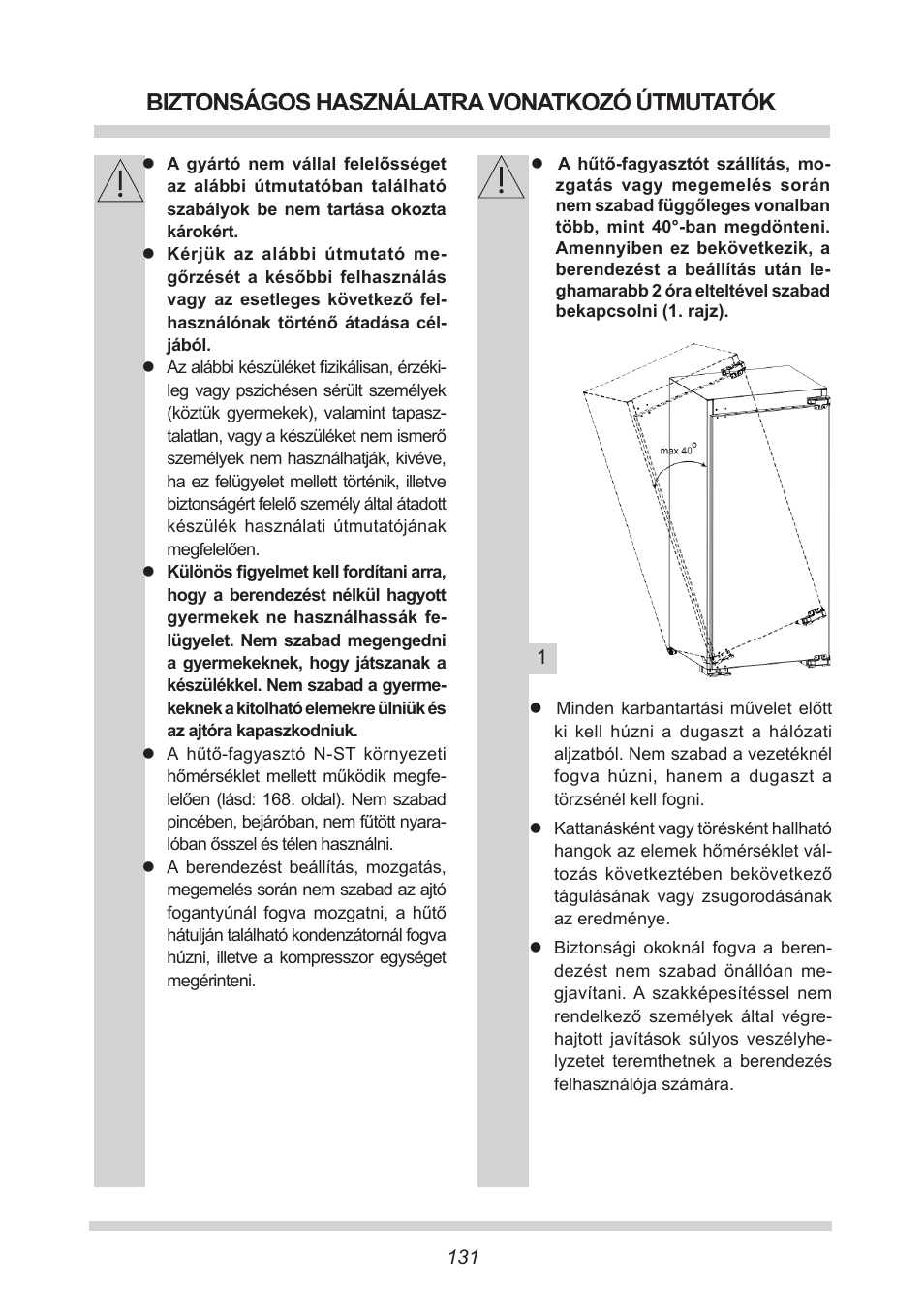 Biztonságos használatra vonatkozó útmutatók | AMICA EKS 16161 DE User Manual | Page 131 / 172