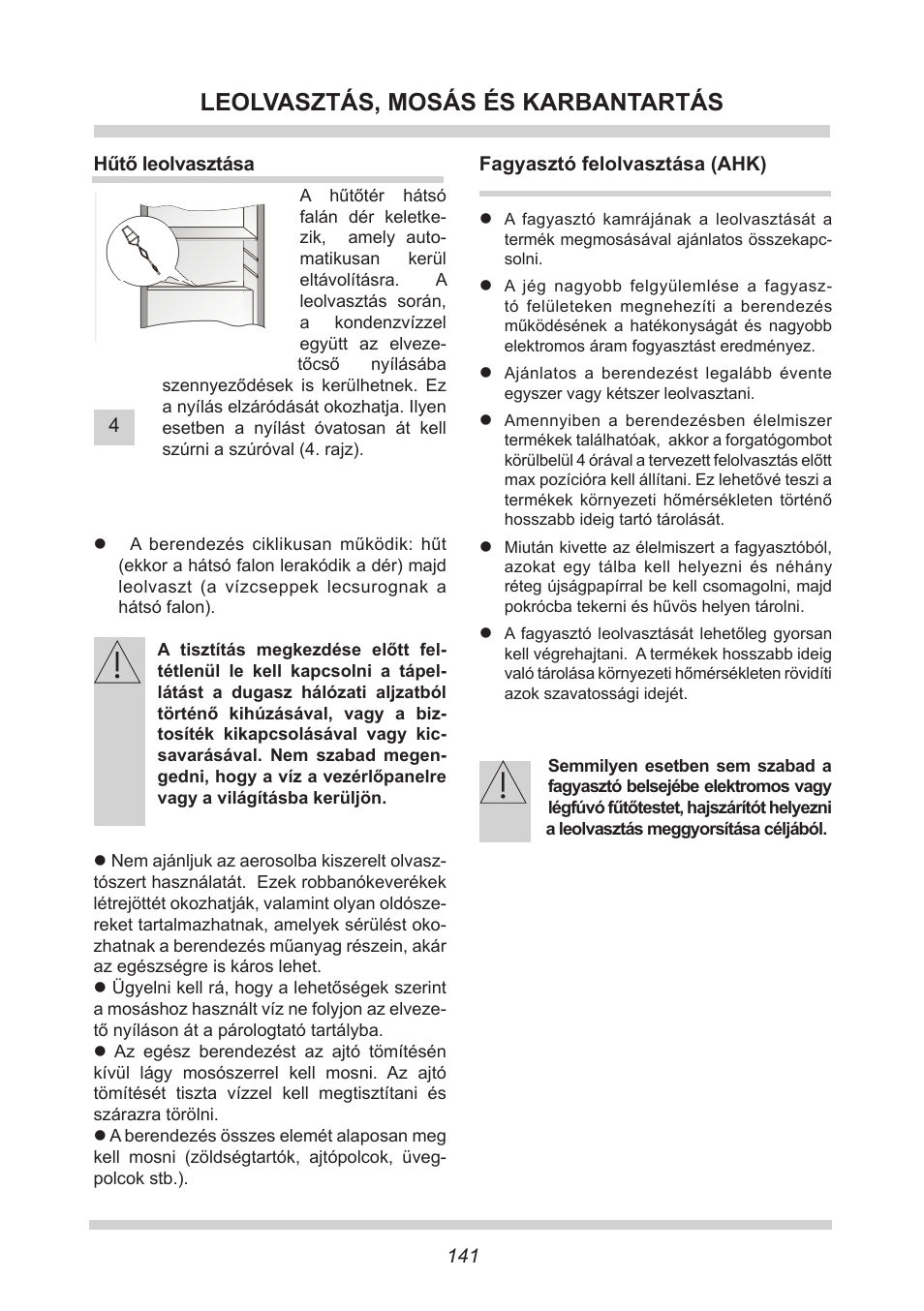 Leolvasztás, mosás és karbantartás | AMICA EKS 16161 DE User Manual | Page 141 / 172