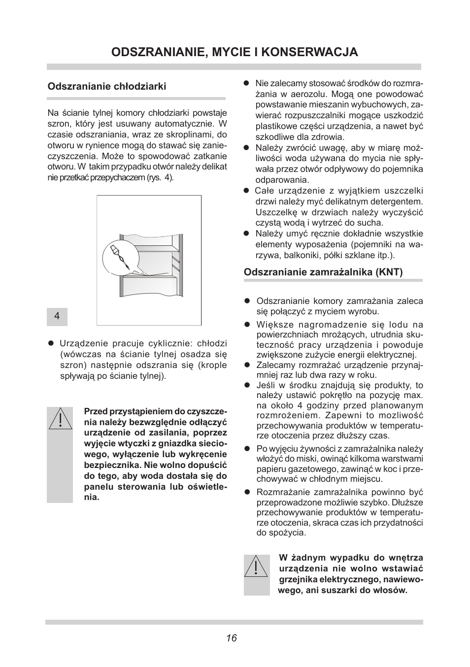 Odszranianie, mycie i konserwacja | AMICA EKS 16161 DE User Manual | Page 16 / 172