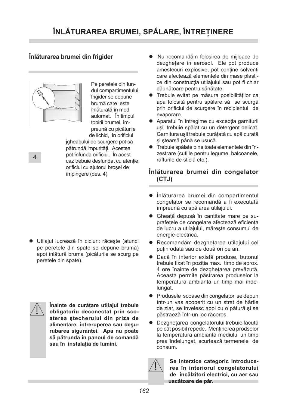 Înlăturarea brumei, spălare, întreţinere | AMICA EKS 16161 DE User Manual | Page 162 / 172