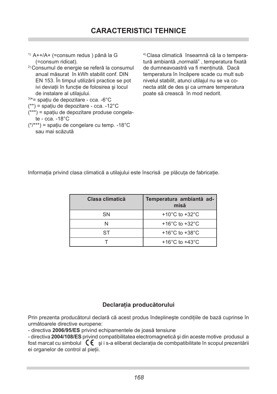 Caracteristici tehnice | AMICA EKS 16161 DE User Manual | Page 168 / 172