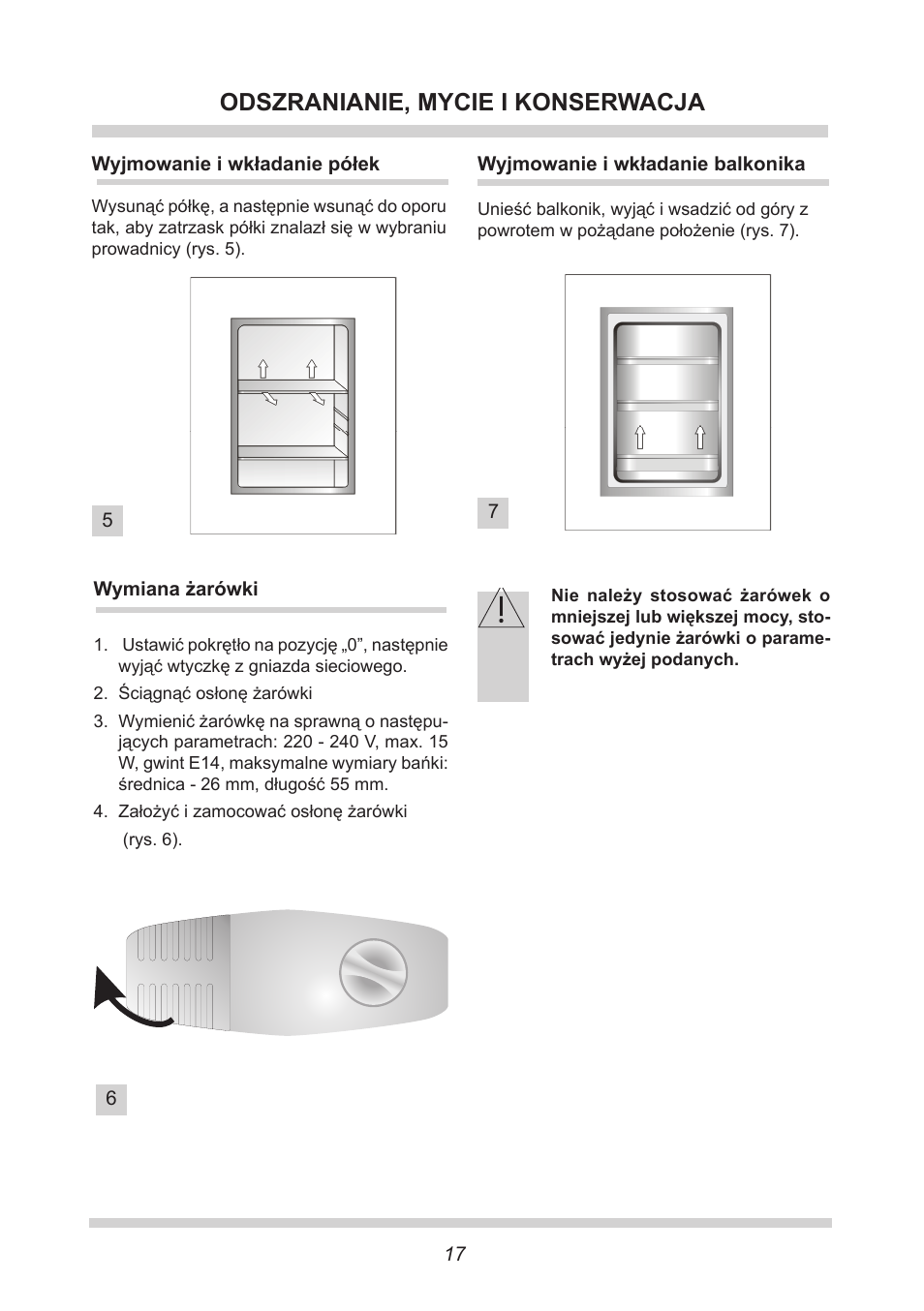 Odszranianie, mycie i konserwacja | AMICA EKS 16161 DE User Manual | Page 17 / 172