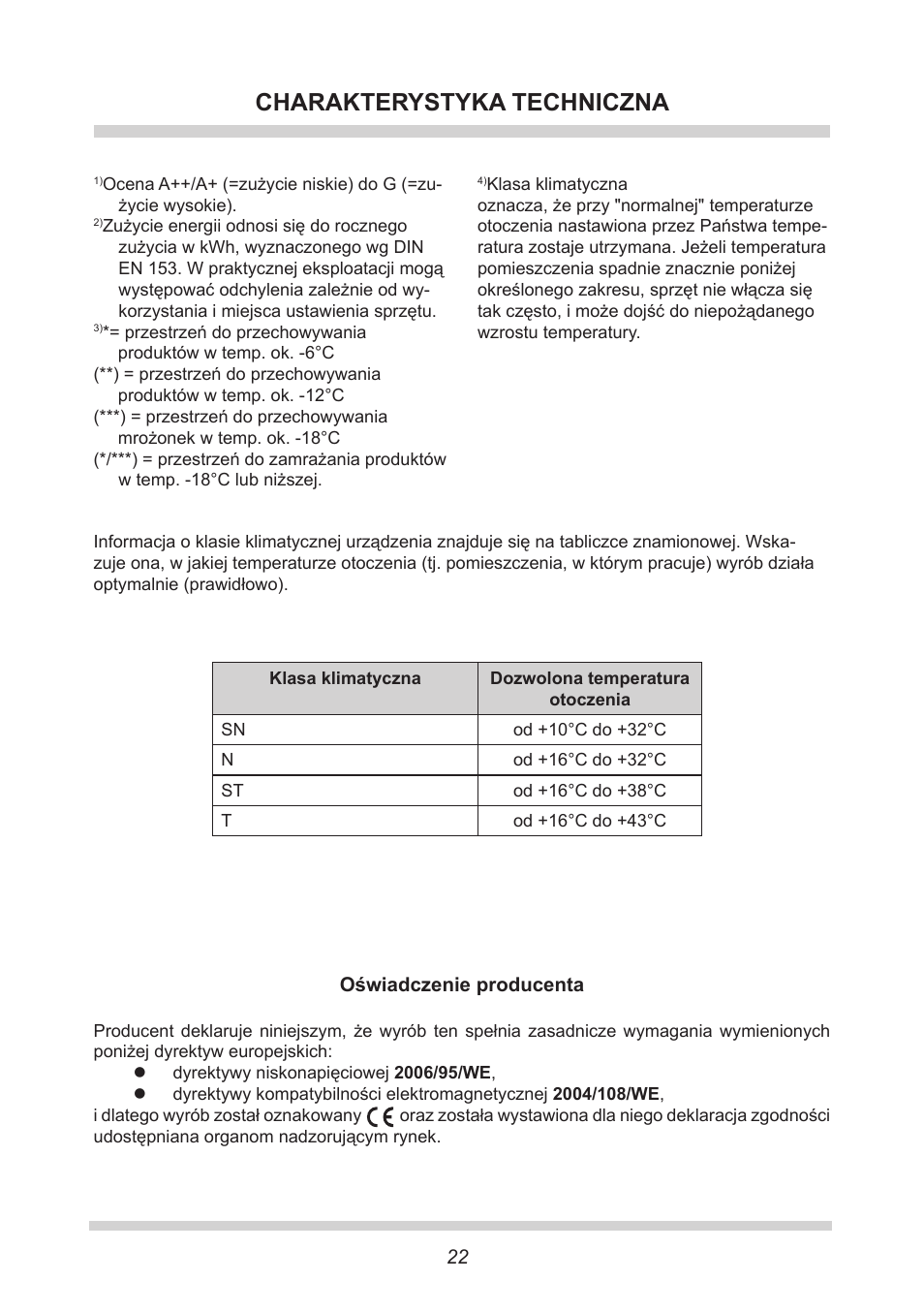 Charakterystyka techniczna | AMICA EKS 16161 DE User Manual | Page 22 / 172