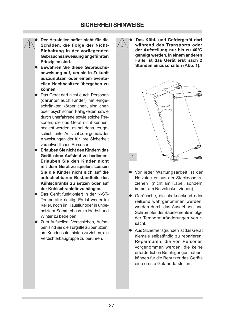 Sicherheitshinweise | AMICA EKS 16161 DE User Manual | Page 27 / 172